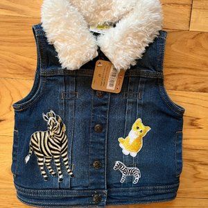 NWT Toddler Girls Removable Collar Blue Jean Vest, 3T, Animal Patches
